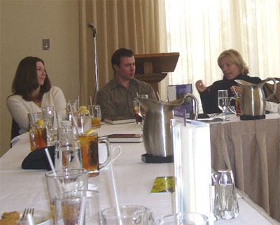 COO Jeanine (right) cant avoid discussing work with Director of Author Services Karl and Title Production Supervisor Ellen