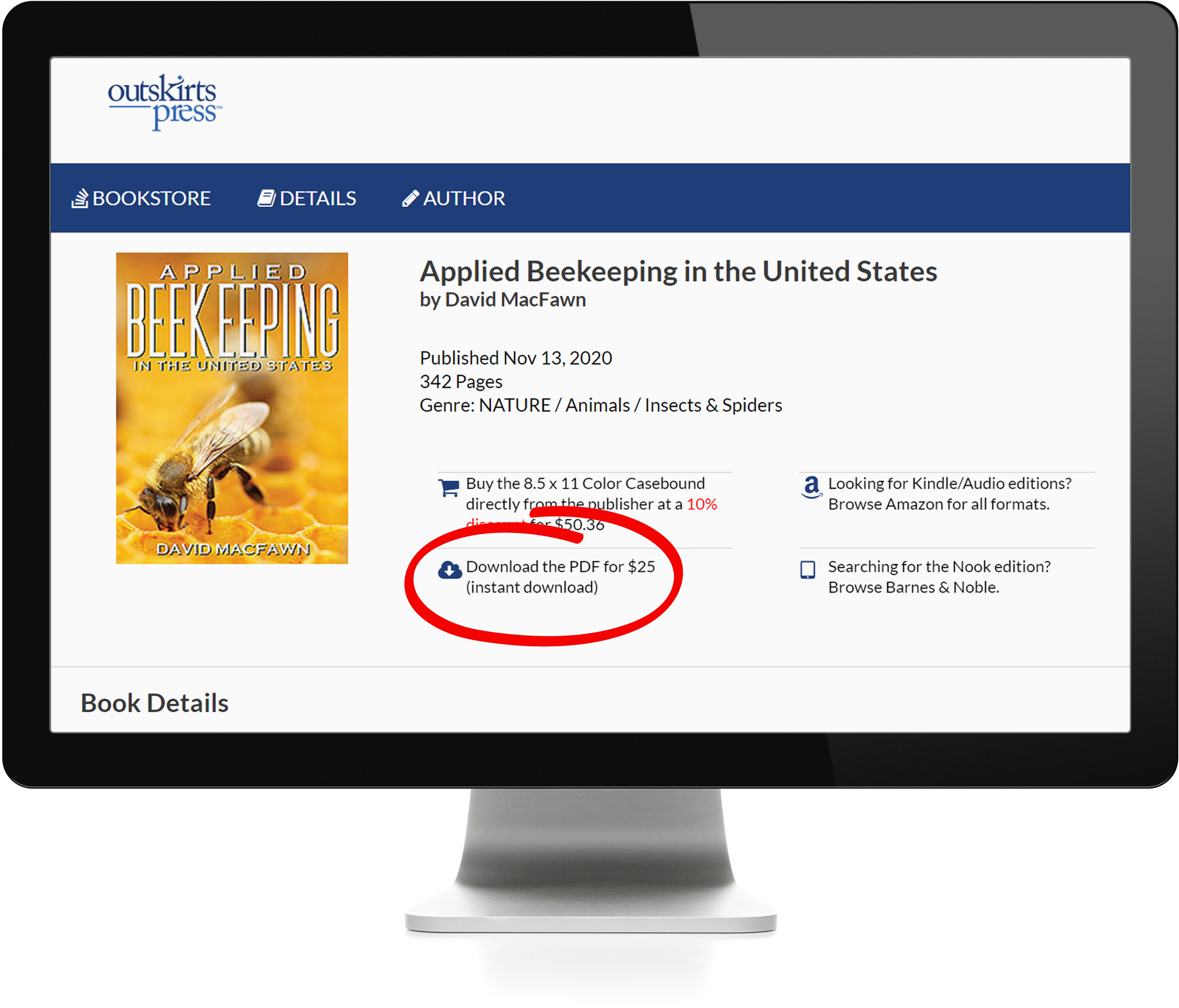 Digital Download Editions of author's self-published books can be sold on their Outskirts Press bookstore product page or on any other webpage the author chooses.