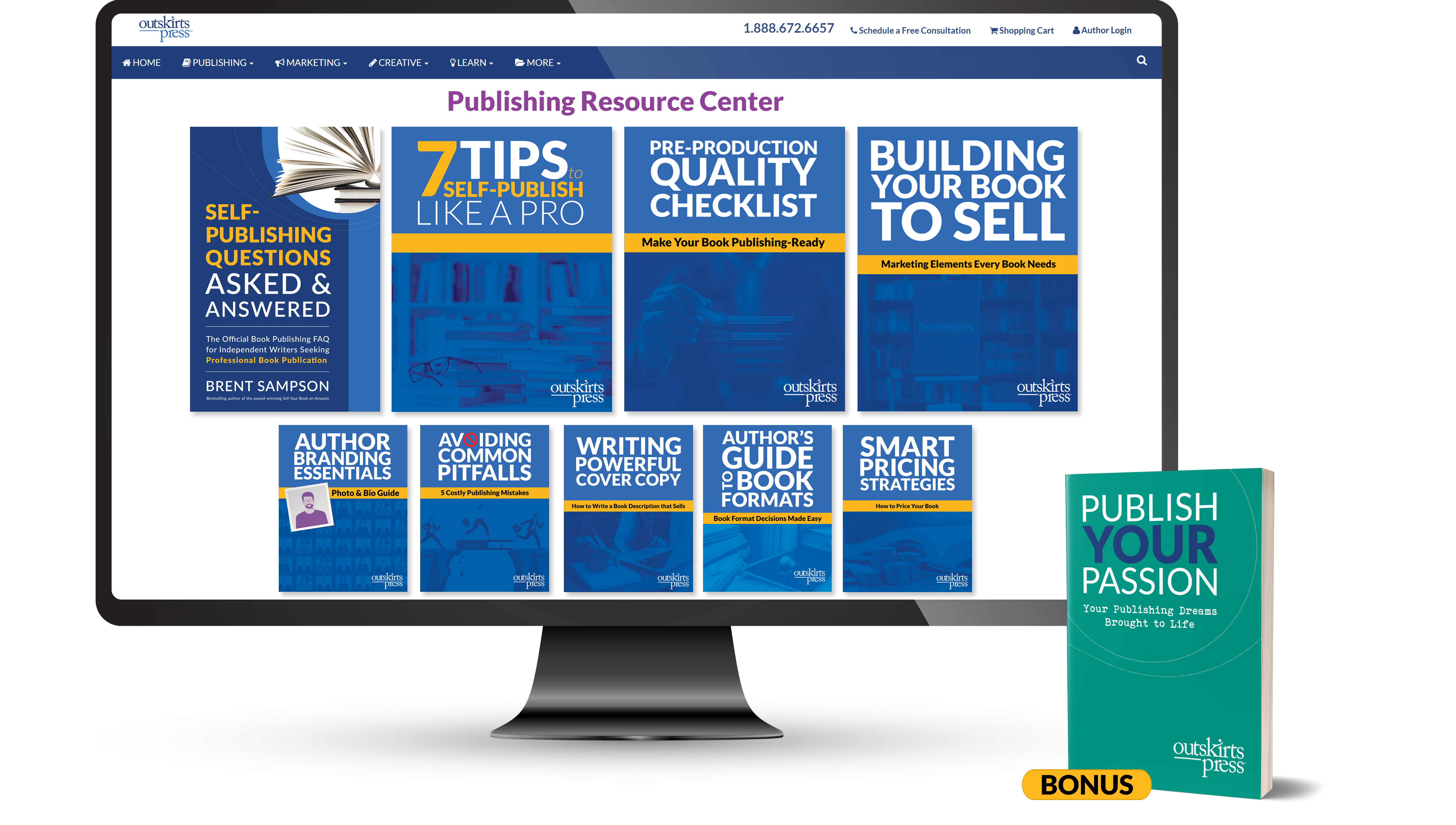 Outskirts Press free Author Publishing Kit with self-publishing guides and Publish Your Passion printed book