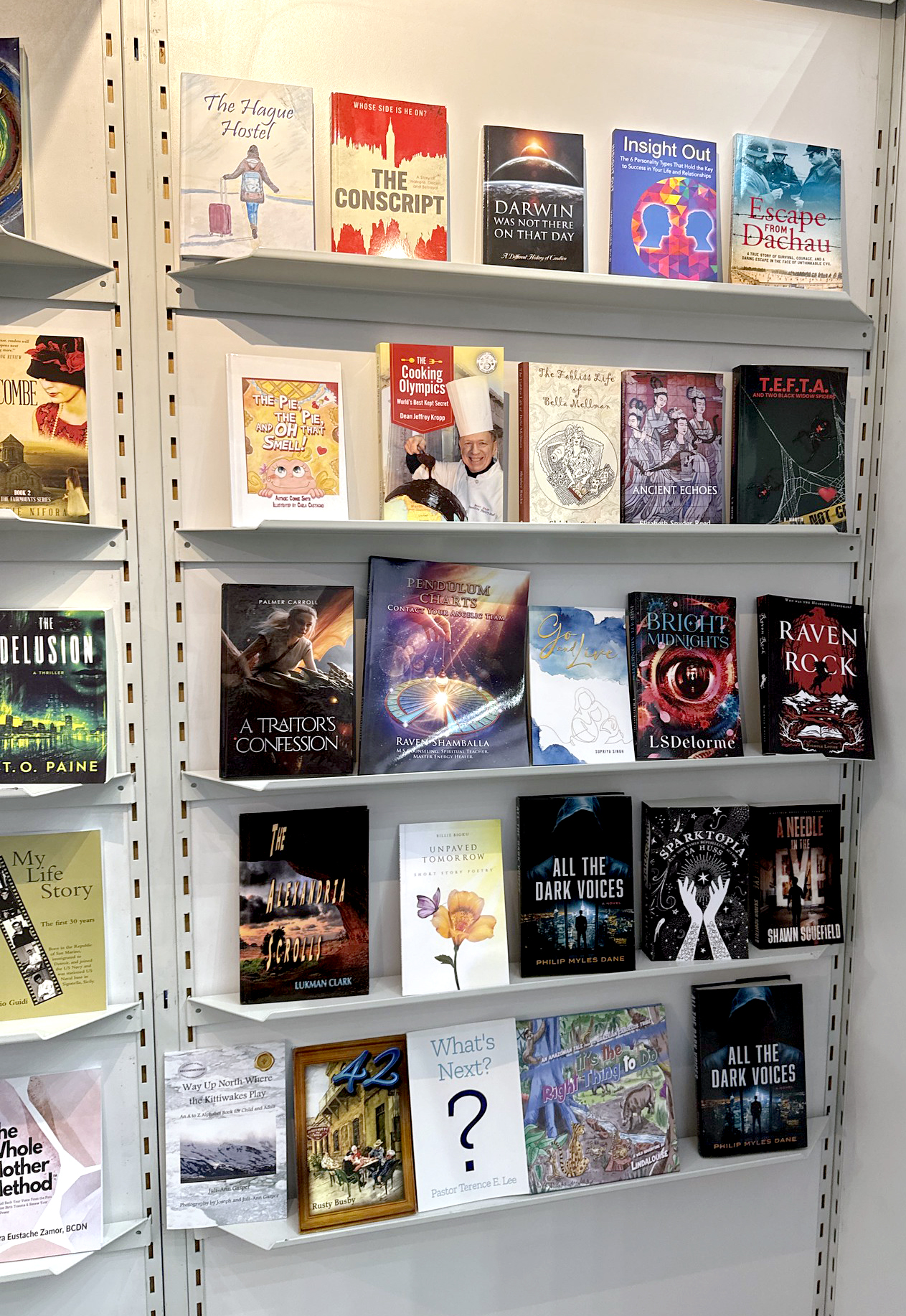 Books displayed face-out in the New Title Showcase at the London Book Fair