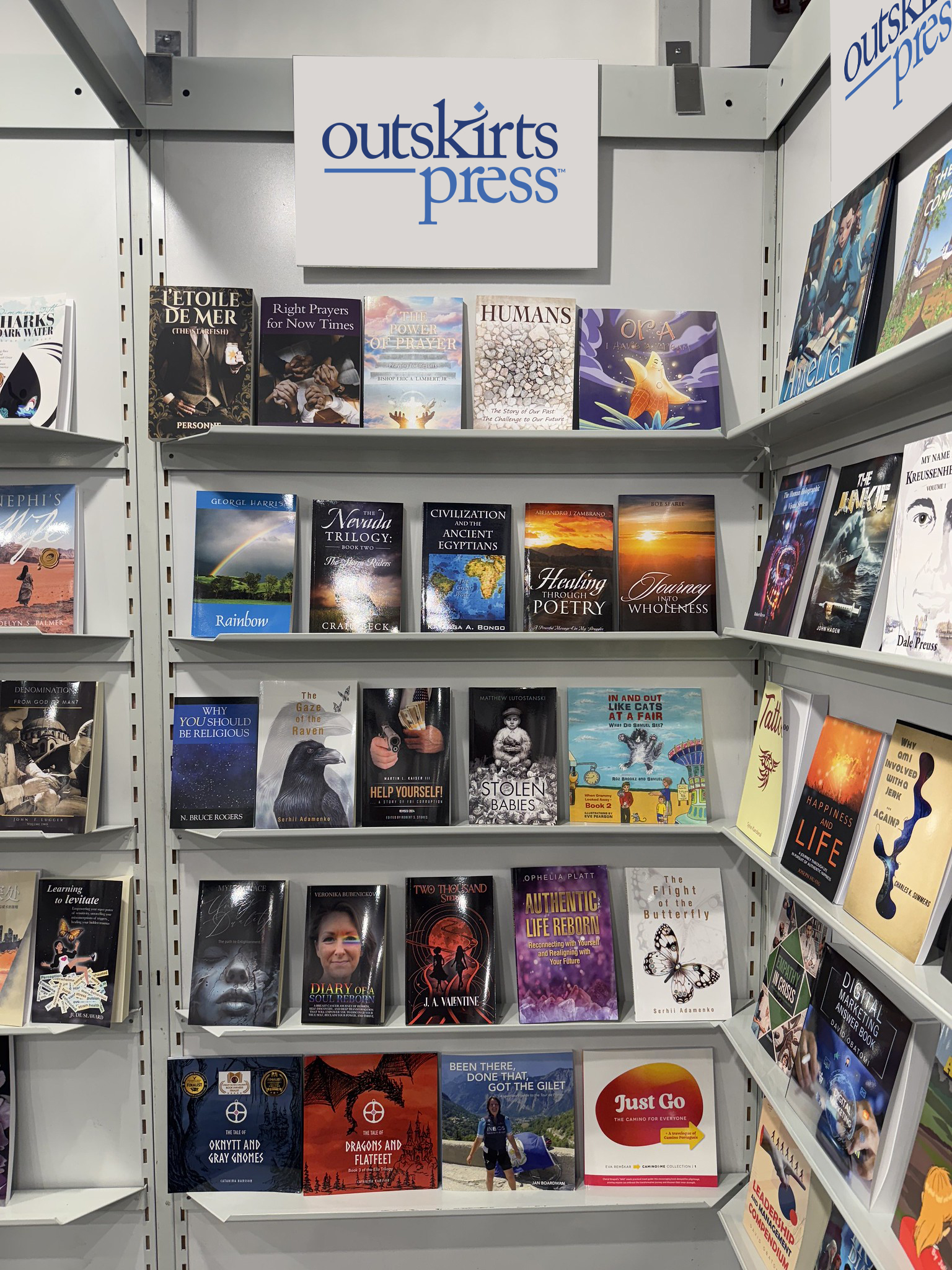 Outskirts Press books displayed face-out at the Frankfurt Book Fair