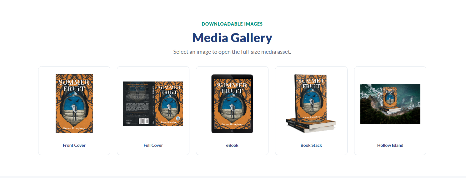 Example downloadable media gallery in an Outskirts Press Digital Press Kit