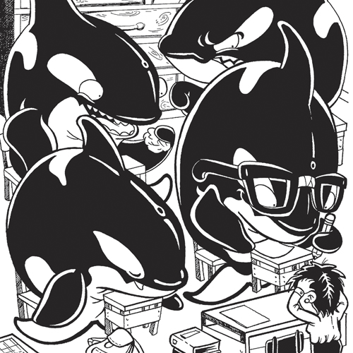 Black-and-white custom book illustration